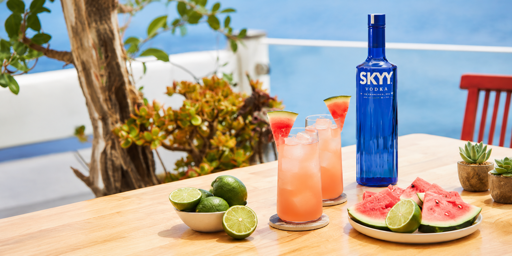SKYY vodka cocktail with watermelon and lime
